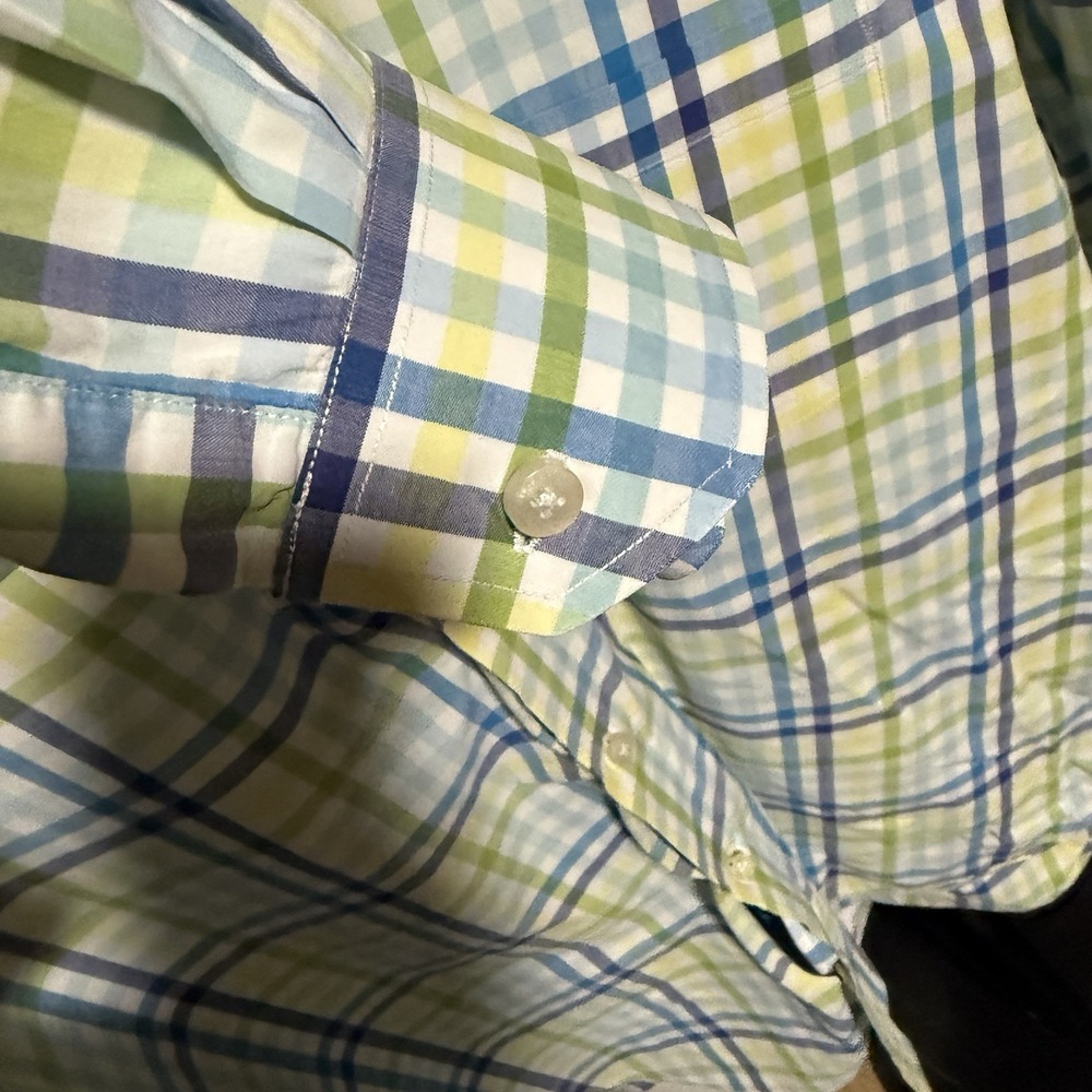 TAILORBYRD Men's XL Green/Blue Plaid Cotton Dress Shirt Spread Collar Button - Picture 4 of 6